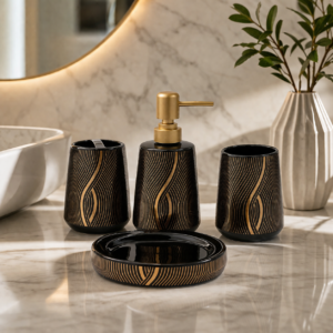 Ceramic Bathroom Accessories Set Ceramic - 4 Pieces Multicolor Bathroom Accessories Set Soap Dispenser