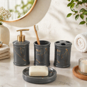 Ceramic Bathroom Accessories Set Ceramic - 4 (White, Black & Gray)