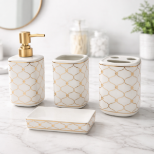 Ceramic Bathroom Accessories Set Ceramic - 4 Pieces Bathroom Accessories Set (White)