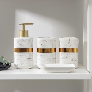 Marble Design Bathroom Accessories Set Ceramic - Including 4 Piece Marble Bathroom Accessories Set Soap Dispenser, Toothbrush Holder, Tumbler, Soap Dish, The Best Gifting Choice in Maharashtra, Tamil Nadu, Kerala, Uttar Pradesh