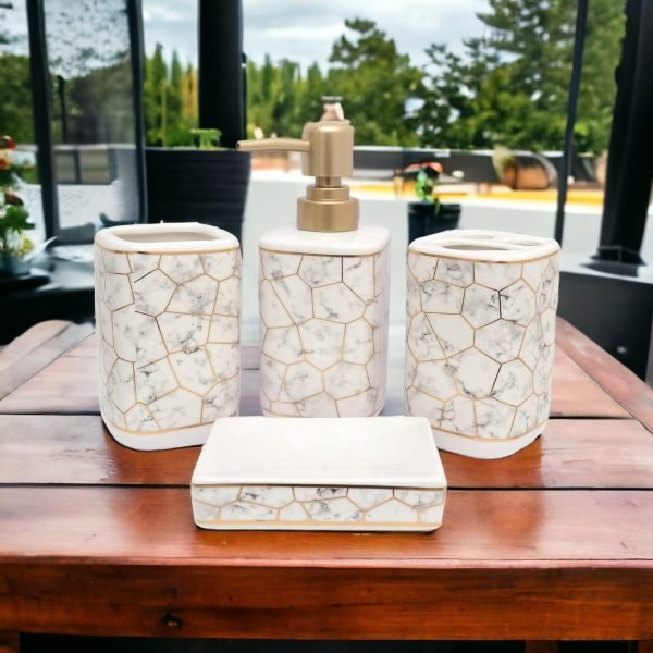 Ceramic Bathroom Accessories Set Ceramic - 4 Pieces Bathroom Accessories Set Soap Dispenser in Maharashtra, Tamil Nadu, Uttar Pradesh, Kerala
