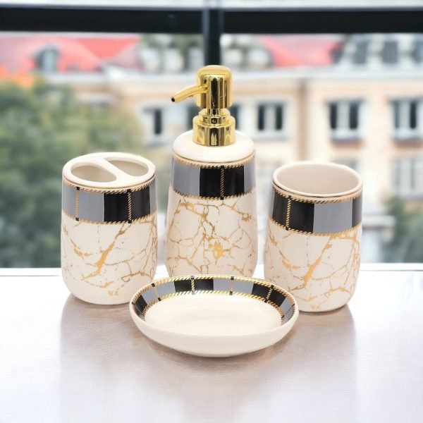 Italian Marble Design Bathroom Accessories Set Ceramic - 4 Pieces Bathroom Accessories Set Soap Dispenser in Maharashtra, Tamil Nadu, Kerala, Uttar Pradesh