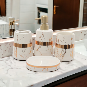 Ceramic Bathroom Accessories Set Ceramic - 4 Pieces Bathroom Accessories Set. (Black & White) in Maharashtra, Tamil Nadu, Uttar Pradesh, Kerala