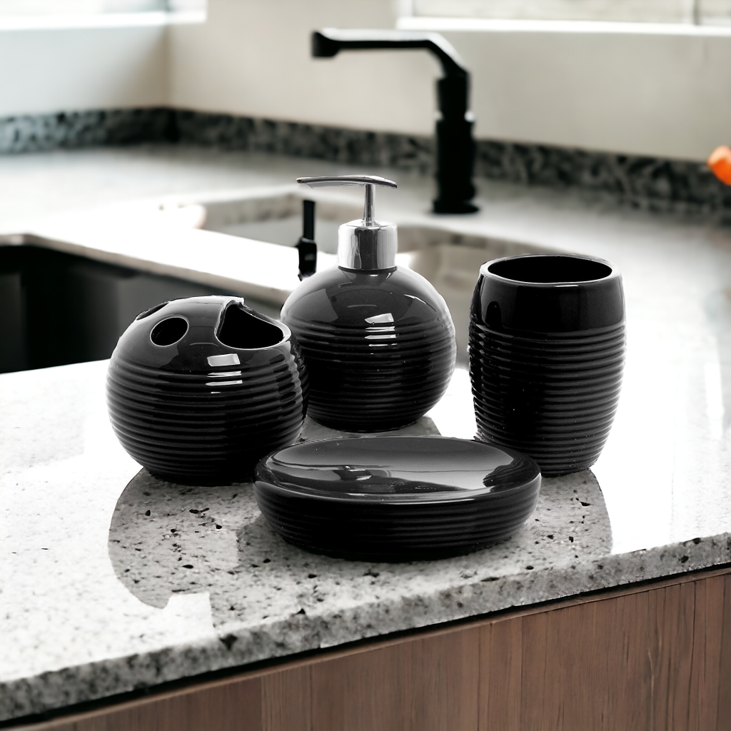 Ceramic Bathroom Accessories Set Ceramic - 4 Pieces Bathroom Accessories Set Soap Dispenser in Maharashtra, Tamil Nadu, Kerala, Uttar Pradesh