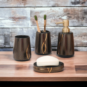 Ceramic Bathroom Accessories Set Ceramic - 4 Pieces Multicolor Bathroom Accessories Set Soap Dispenser in Maharashtra, Kerala, Uttar Pradesh, Tamil Nadu