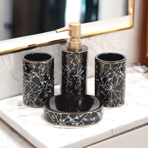 Ceramic Bathroom Accessories Set Ceramic - 4 Pieces Bathroom Accessories Set (White & Black) in Maharashtra, Uttar Pradesh, Tamil Nadu, Kerala