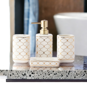 Ceramic Bathroom Accessories Set Ceramic - 4 Pieces Bathroom Accessories Set (White)