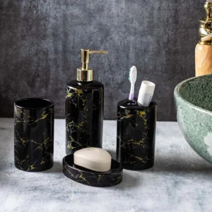 Italian Concept Ceramic Durable 4 Piece Luxury Bathroom Set (Black)
