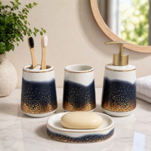 Ceramic Bathroom Accessories Set Ceramic - 4 Pieces Multicolor Bathroom Accessories Set Soap Dispenser