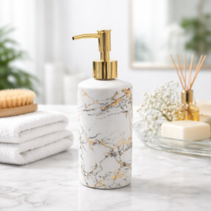 Italian Concept Design Liquid Soap, Shampoo, Conditioner, Shower Gel Dispenser (500ML, White & Black), Ceramic