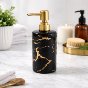 Italian Concept Design Liquid Soap, Shampoo, Conditioner, Shower Gel Dispenser for Bathroom & Kitchen (350ML, Black & White, Ceramic)