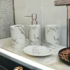 Bathroom Accessories Set Ceramic - Including 4 Piece Marble Design Bathroom Accessories Set Soap Dispenser, Toothbrush Holder, Tumbler, Soap Dish (White & Grey)