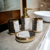 Bathroom Accessories Set Ceramic - Including 4 Piece Multi Design Bathroom Accessories Set Soap Dispenser, Toothbrush Holder, Tumbler, Soap Dish, The Best Gifting Choice (Black & White)