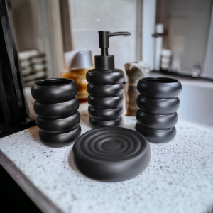 Premium Bathroom Accessories Set Ceramic - Including 4 Piece Multi Design Bathroom Accessories Set Soap Dispenser, Toothbrush Holder, Tumbler, Soap Dish, The Best Gifting Choice (Black & White)
