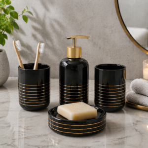 Luxury Bathroom Accessories Set Ceramic | Toothbrush Holder, Tumbler, Soap Dish | Including 4 Piece Bathroom Accessories