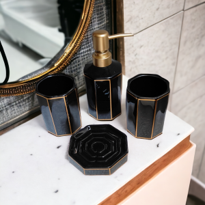 Stylish Bathroom Accessories Set Ceramic - Including 4 Piece Stripes Design Bathroom Accessories Set | The Best Gifting Choice