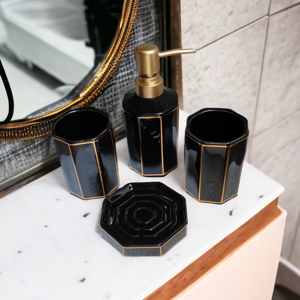 Stylish Bathroom Accessories Set Ceramic - Including 4 Piece Stripes Design Bathroom Accessories Set | The Best Gifting Choice