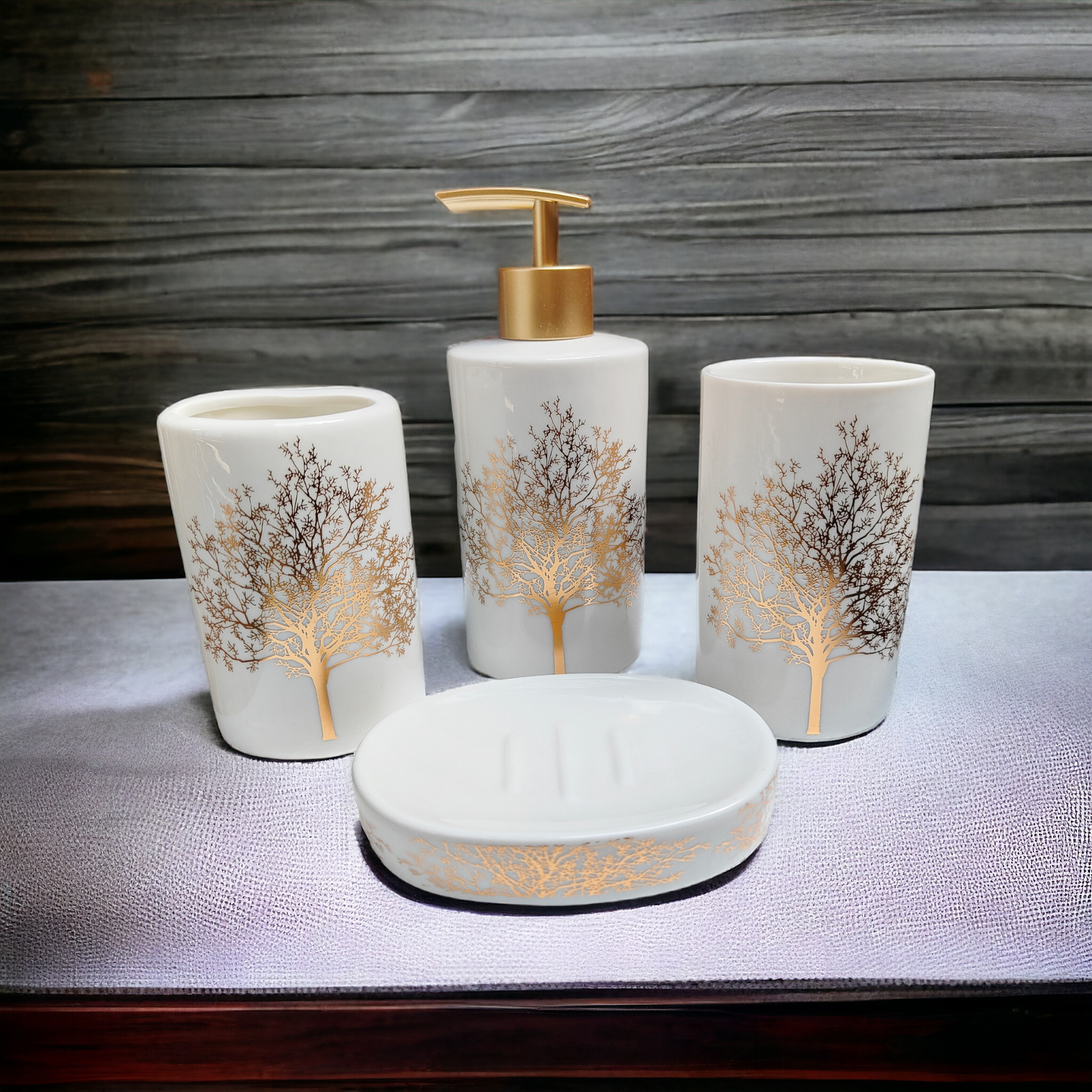 Ceramic Bathroom Accessories Set | Toothbrush Holder, Tumbler, Soap Dish (White)