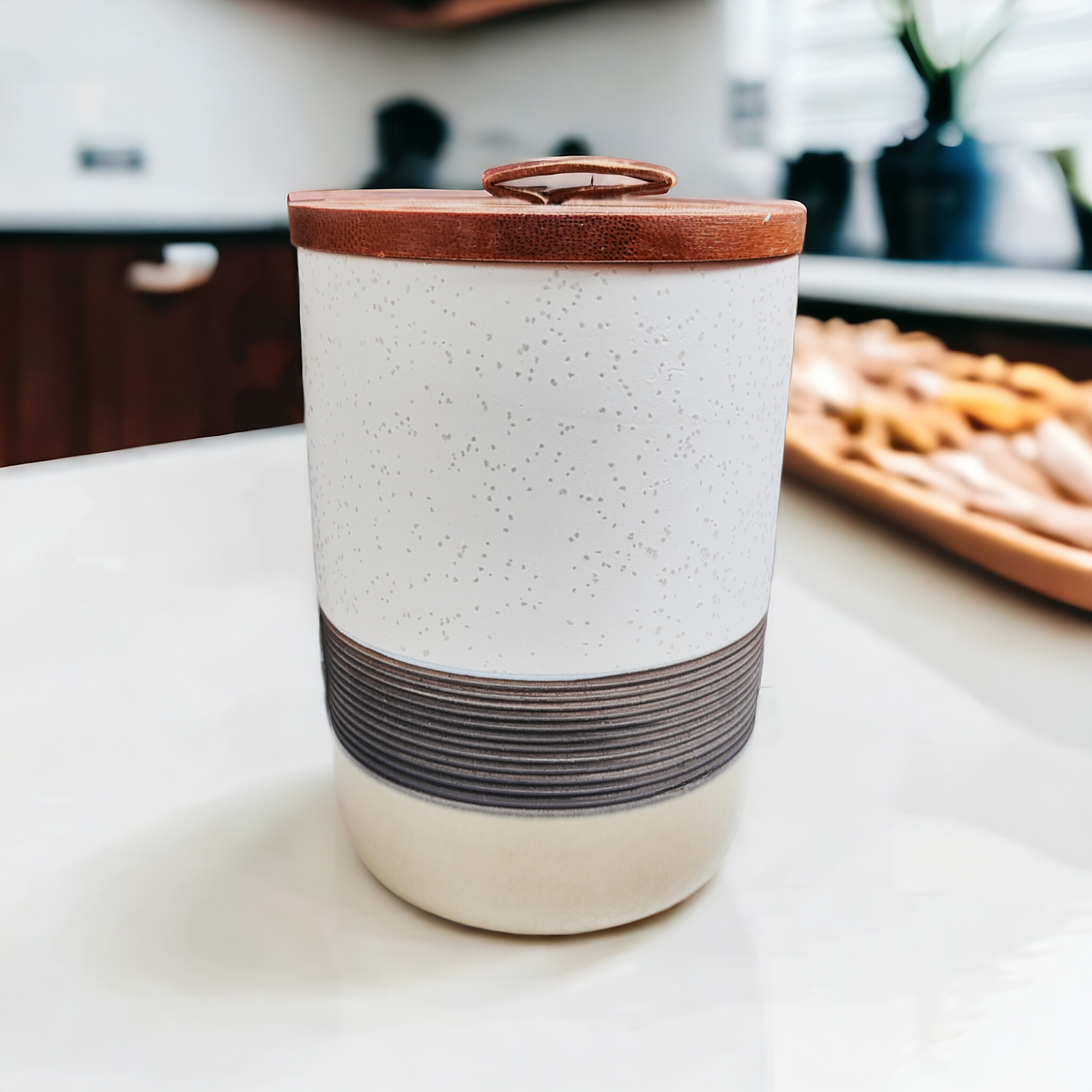 WZ-CeramicJar-001-White(1) Ceramic Jar with Bamboo available at Maharashtra, Kerala, Tamil Nadu, Gujarat
