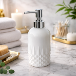 Whizzo Black Glass Soap Dispenser with Silver Pump | Refillable Liquid Hand Wash & Soap Dispenser | Textured Decorative Bottle for Bathroom, Kitchen Sink & Vanity Countertop