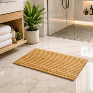 Whizzo Bamboo Bath Mat | Natural Wooden Slatted Bathroom Mat | Quick-Dry Floor Mat for Bathroom, Shower Area, Spa & Home | Rectangular Anti-Slip Style Bathmat