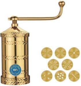 Whizzo Brass Sev Sancha 800 g Diamond | Traditional Manual Namkeen Maker with Long Crank Handle & Multiple Interchangeable Jali Discs | Sev, Gathiya, Chakli & Farsan Press | Polished Golden Brass Finish