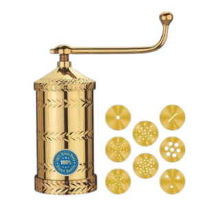 Whizzo Brass Sev Sancha 900 g Classic | Traditional Manual Namkeen Maker with Long Crank Handle & Multiple Interchangeable Jali Discs | Sev, Gathiya, Chakli & Farsan Press | Polished Golden Brass Finish