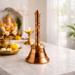 Whizzo Brass Jumbo Puja Bell for Home Temple | Large Hand Bell with Long Decorative Handle | Traditional Pooja Ghanti for Mandir, Aarti, Prayer & Religious Rituals | Antique Copper Gold Finish