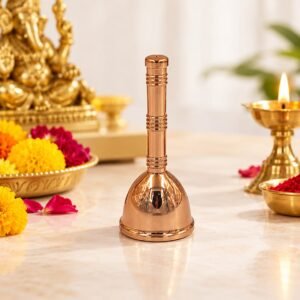 Whizzo Brass Pooja Bell Regular Big | Large Hand Bell with Long Decorative Handle | Traditional Puja Ghanti for Home Mandir, Aarti, Temple & Prayer | Polished Choco Copper Finish