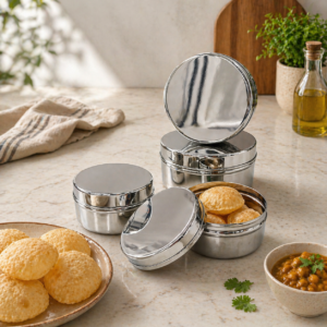 Whizzo Classic Puri Dabba | Stainless Steel Food Storage Container with Lid | Round Multipurpose Kitchen Dabba for Puri, Snacks, Dry Fruits, Sweets, Namkeen & Storage | Silver Finish