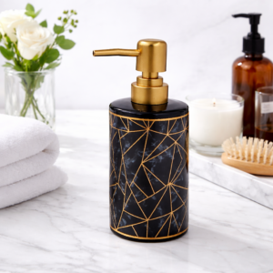 Whizzo Ceramic Soap Dispenser with Gold Pump | Refillable Liquid Hand Wash, Lotion & Dish Soap Dispenser for Bathroom, Kitchen & Vanity