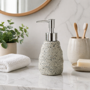Whizzo Ceramic Soap Dispenser with Chrome-Plated ABS Pump | Refillable Liquid Hand Wash, Lotion & Dish Soap Dispenser for Bathroom & Kitchen