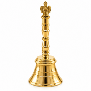 Whizzo Brass Pooja Bell with Garuda Statue | 150 g Traditional Hand Bell for Home Mandir, Aarti, Temple & Prayer | Decorative Long Handle | Polished Golden Brass Finish